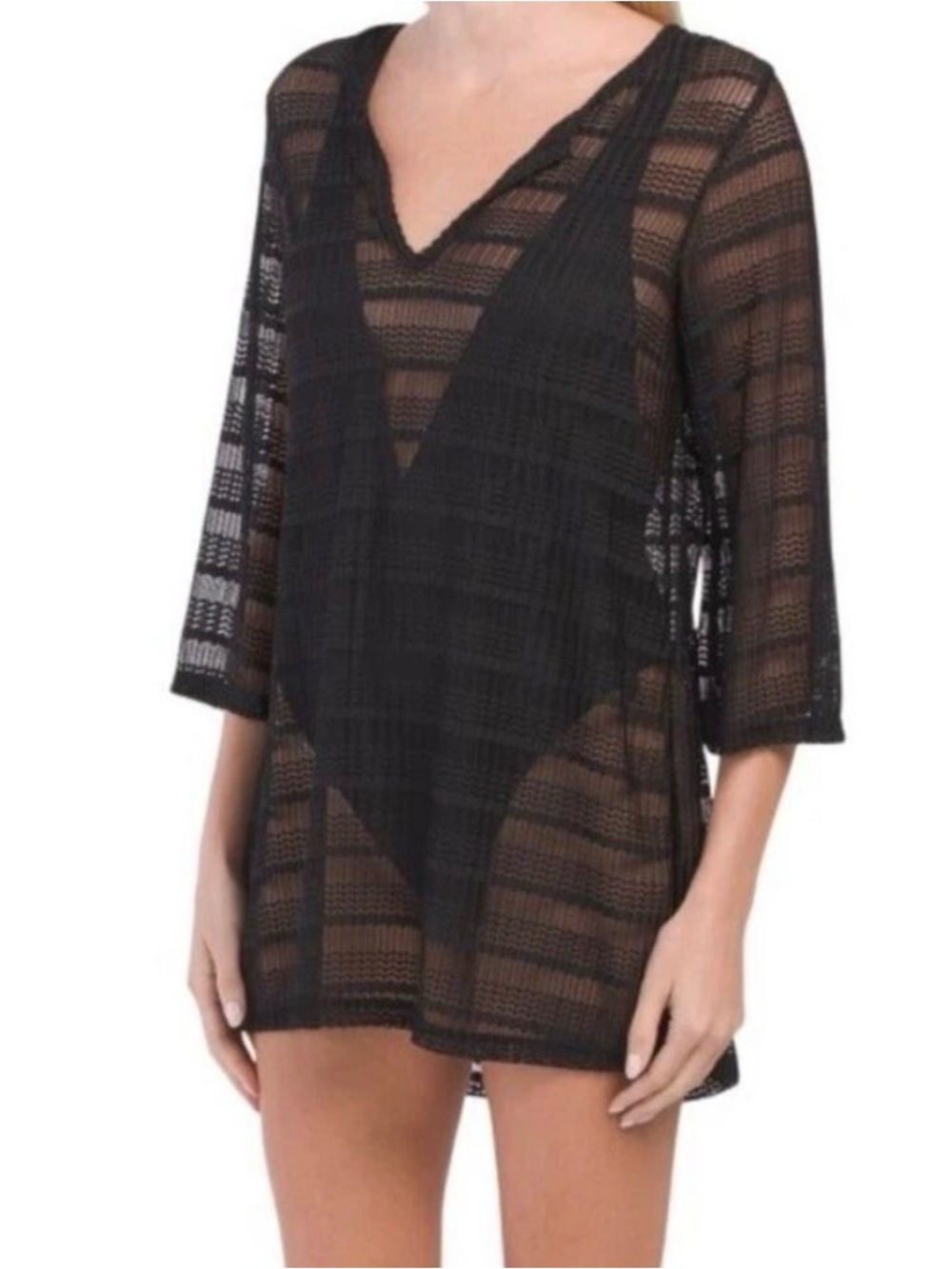 Jordan Taylor Black Mesh‎ Cover Up V-neck Vacation Resortwear Fits XS